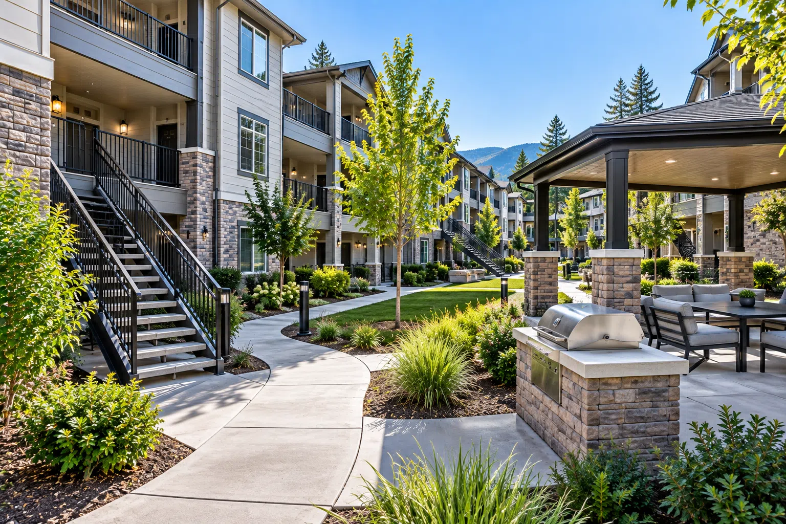 Apartment complex common area and exterior walkways